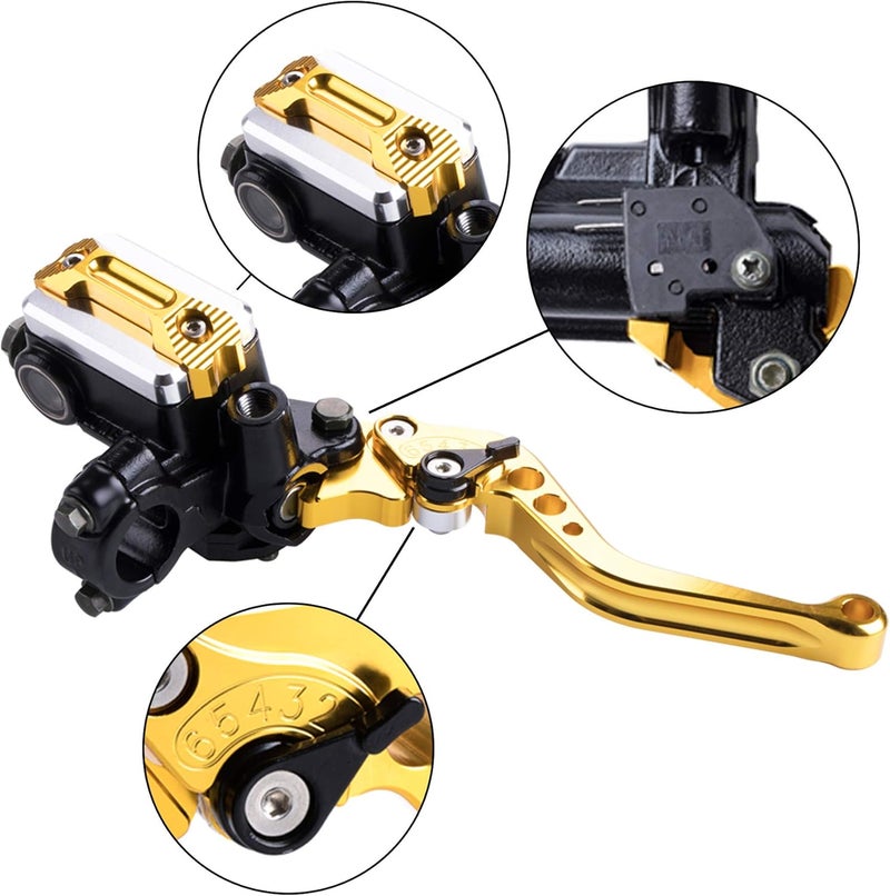 MRELC Universal Motorcycle 7/8" 22mm Handlebar Brake Master Cylinder Clutch Lever CNC Left & Right Set Compatible with Harley Honda Kawasaki Suzuki Yamaha（ Piston Diameter 12.7mm (Gold) - Image 2